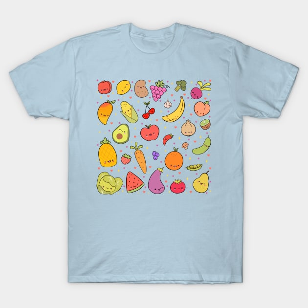 Kawaii fruits and vegetables illustration T-Shirt by Yarafantasyart